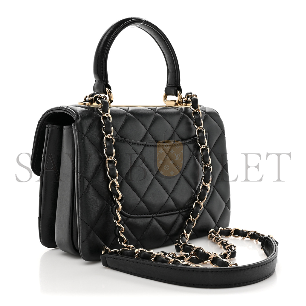 Ch*el master lambskin quilted mini trendy cc dual handle flap bag black (20*14*6cm)